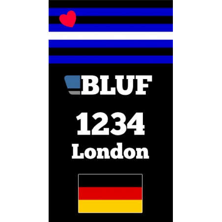 "Leather Pride" sliders with BLUF number, city and country flag